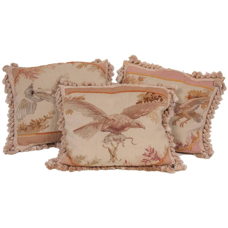 Pair of 17th Century. Aubusson Tapestry Fragments Now as Cushions For