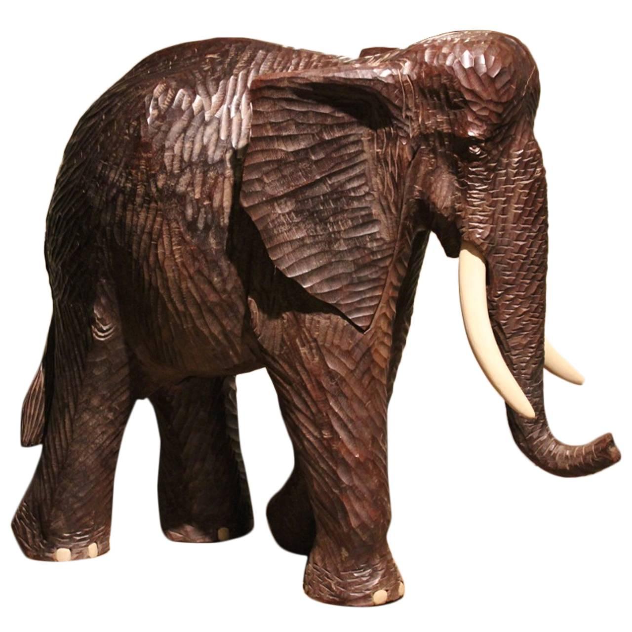 Oversized Carved Wood Elephant at 1stDibs