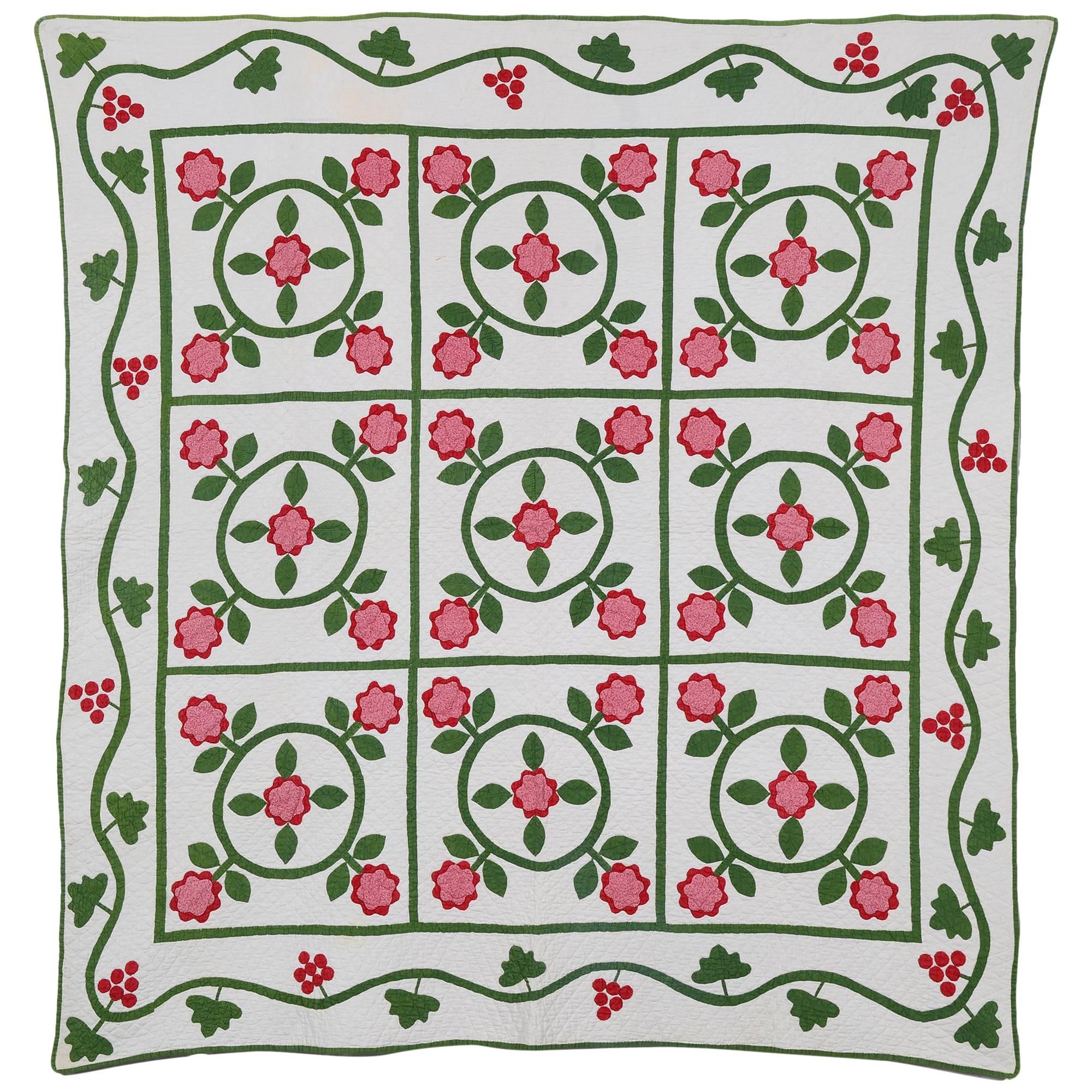 Rose Wreaths Quilt For Sale at 1stDibs christmas rose wreath quilt
