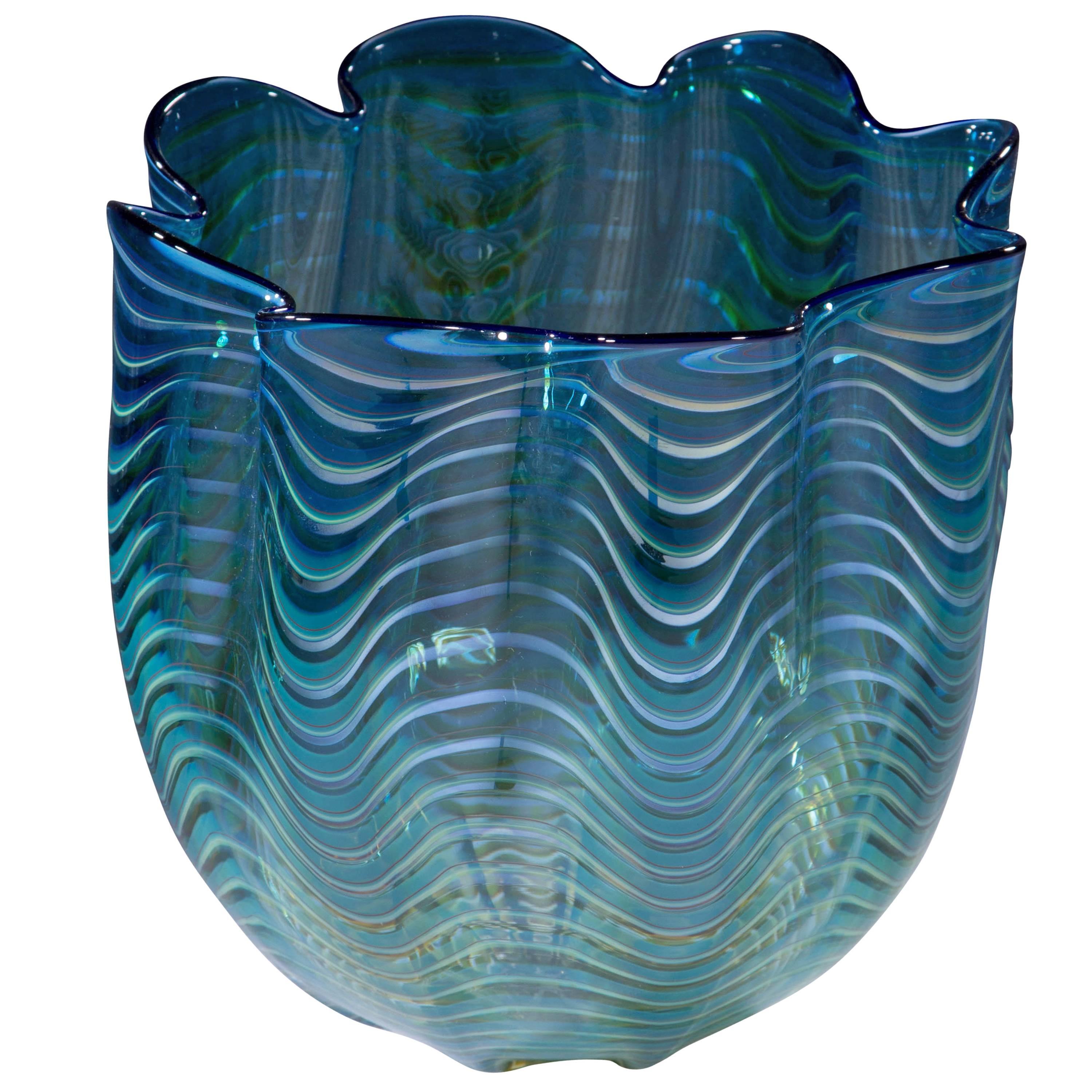 Dale Chihuly Blown Glass Teal BlueGreen Persian Seaform Basket Vase at 1stDibs chihuly vase