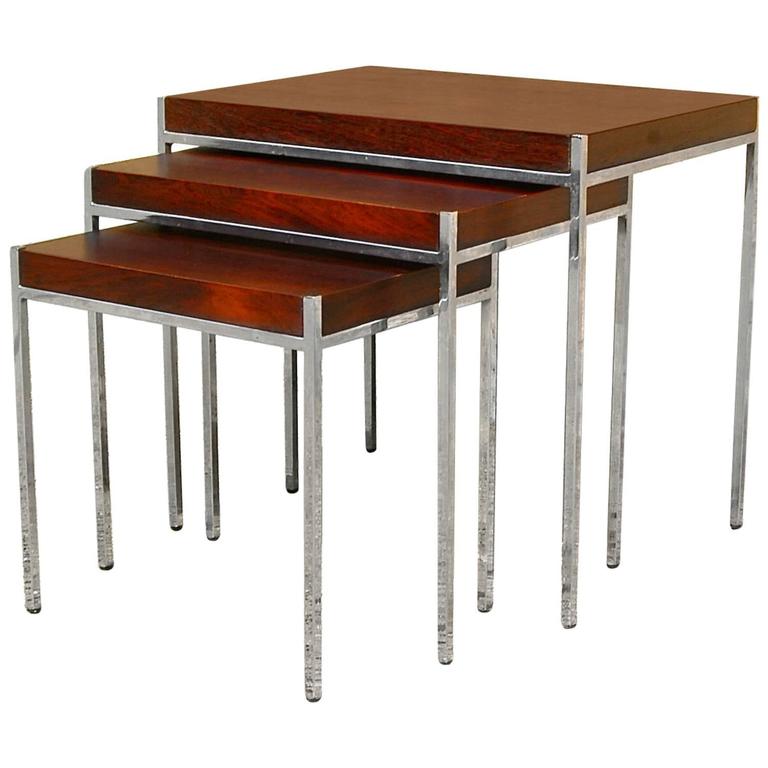 Rosewood and Chrome Nesting Tables at 1stdibs