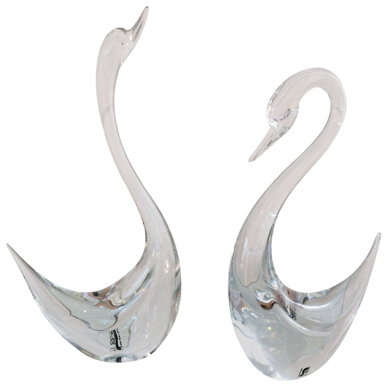 Pair of Murano Glass Swans Designed by Seguso at 1stdibs