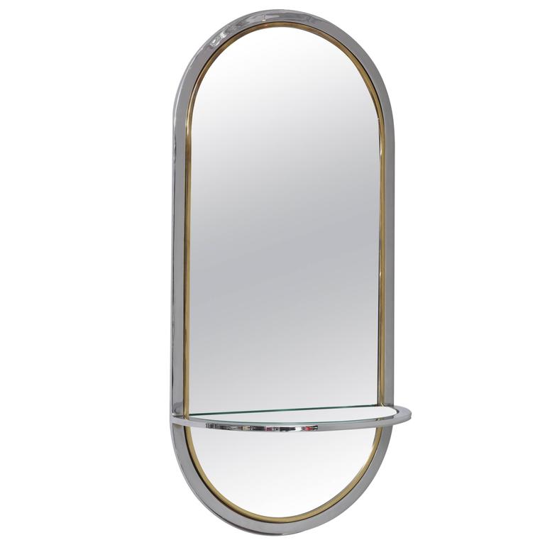 Midcentury Chrome WallHung Mirror with Shelf, Milo Baughman for DIA