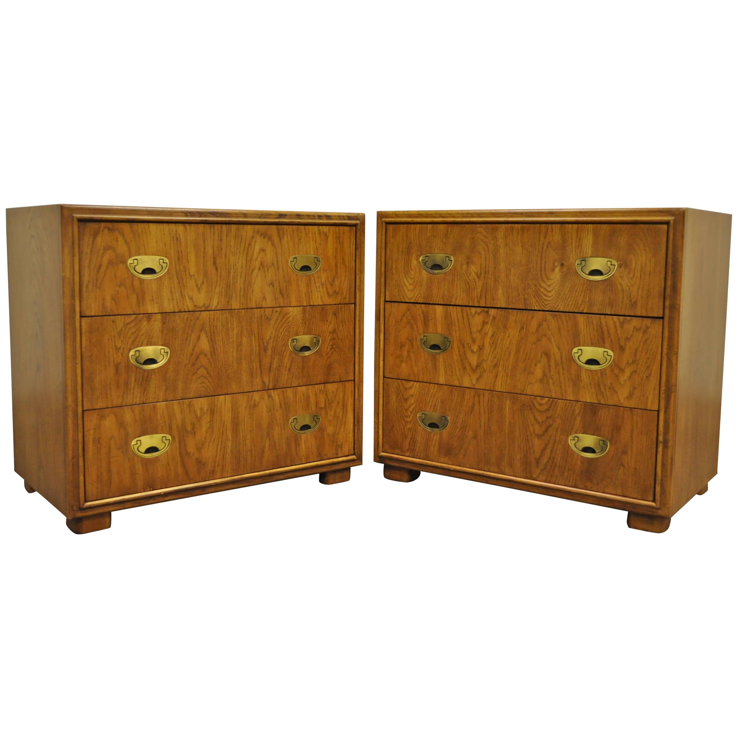 Pair of Campaign Style Bachelor Chests or Bedside Tables by Drexel