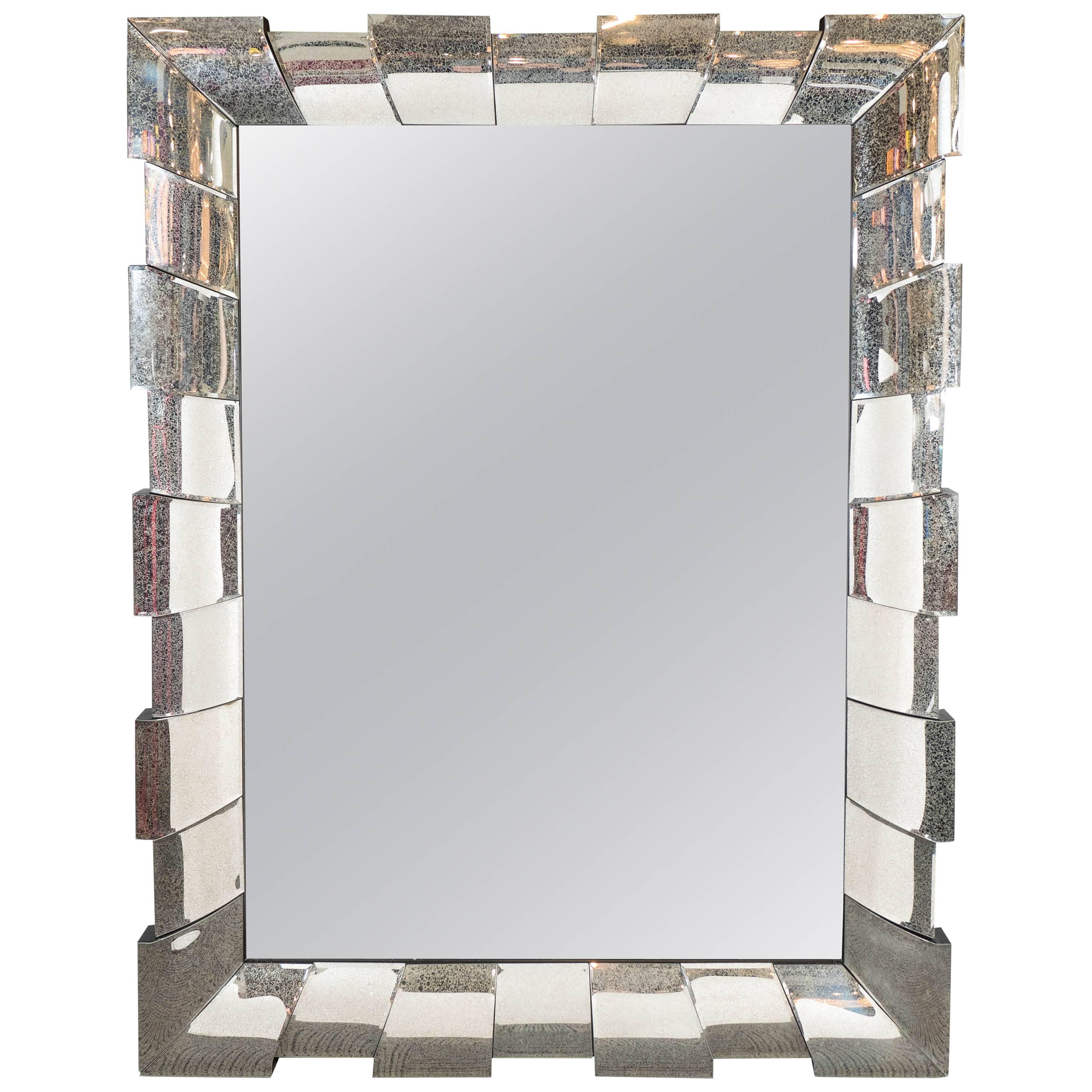 Large Rectangular Wall Mirror with Mirrored Sunburst Frame at 1stDibs