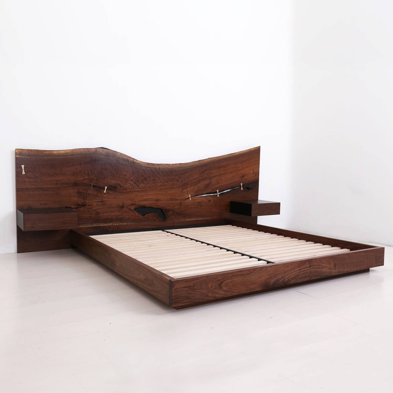 St. Pierre King Bed by Uhuru, Walnut Slab Headboard and Built in
