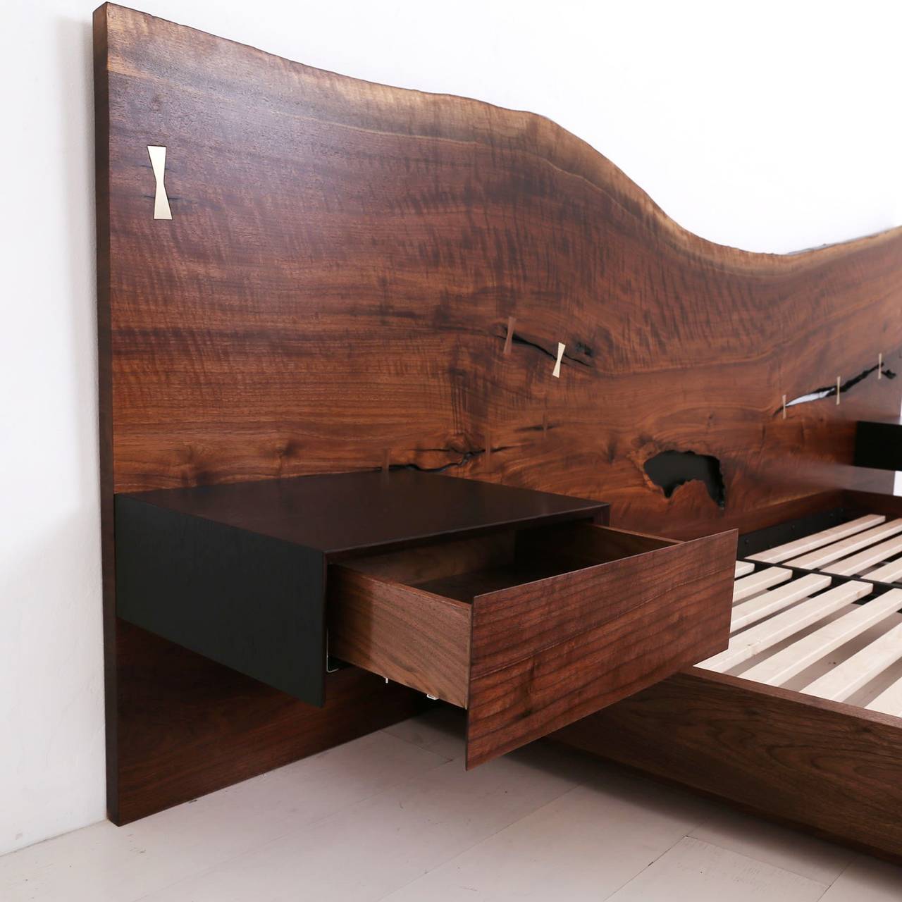 St. Pierre King Bed by Uhuru, Walnut Slab Headboard and Built in