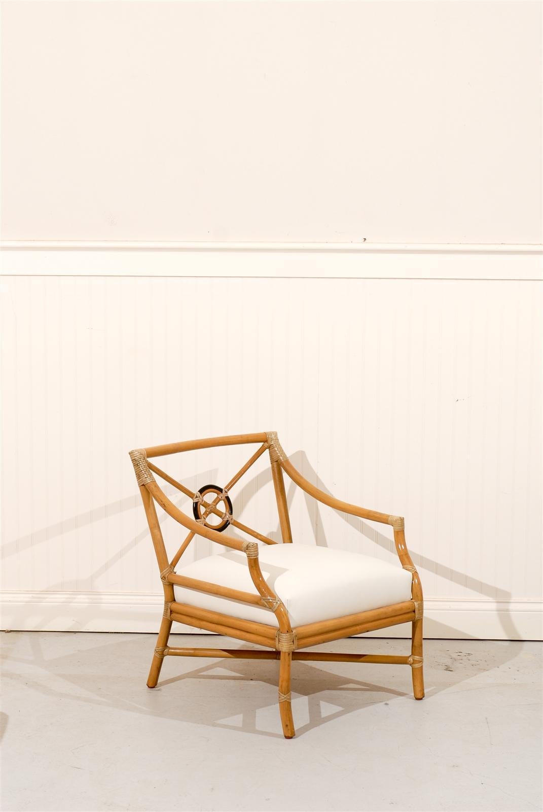 Beautiful Pair of Vintage Bamboo Target Back Lounge Chairs by McGuire