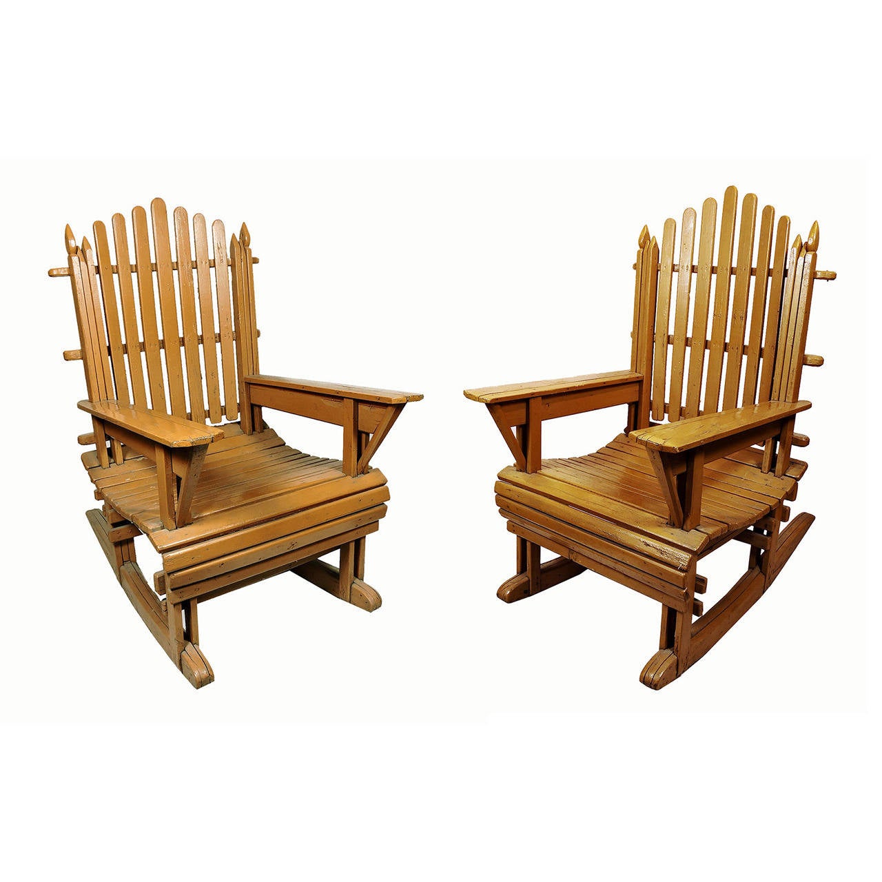 Pair of Vintage Painted Wood Adirondack Rocking Chairs at 1stDibs