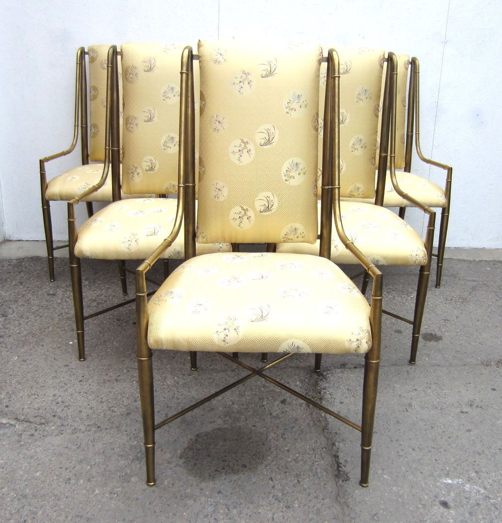 Mastercraft Furniture Brass Faux Bamboo Dining Chairs Set of Six, 1970s