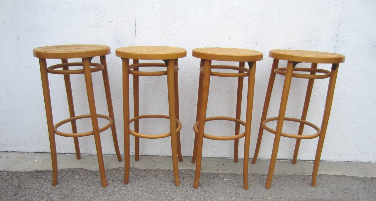Set of Four Vintage Michael Design Cane Bar Stools, 29 Inches at