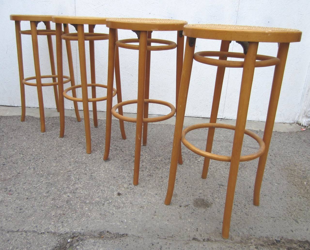 Set of Four Vintage Michael Design Cane Bar Stools, 29 Inches at