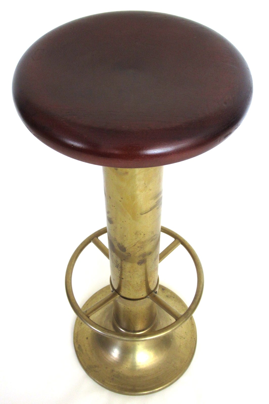 Art Deco Italian Maritime Brass and Mahogany Bar Stools, Set of Four at