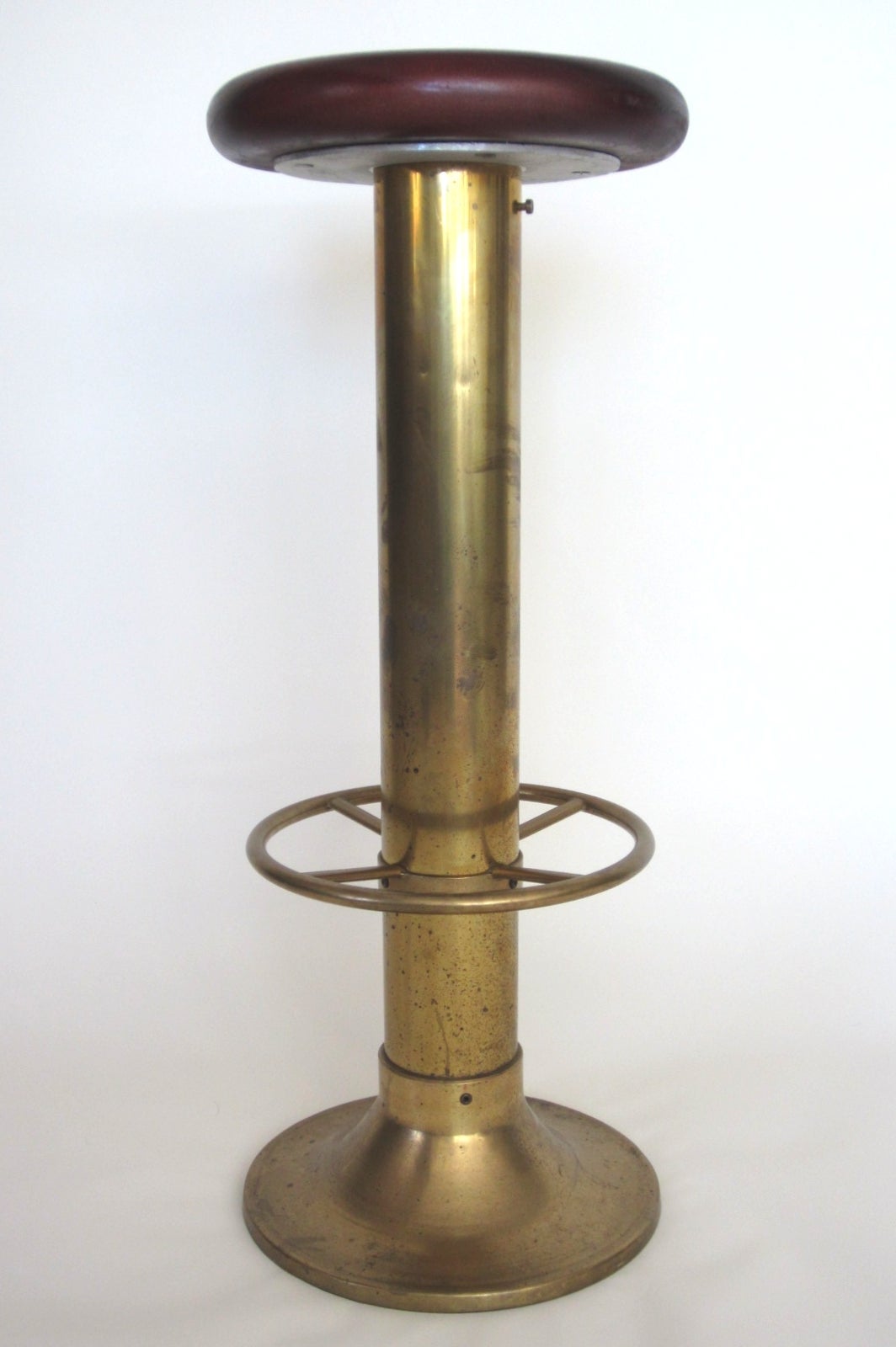 Art Deco Italian Maritime Brass and Mahogany Bar Stools, Set of Four at