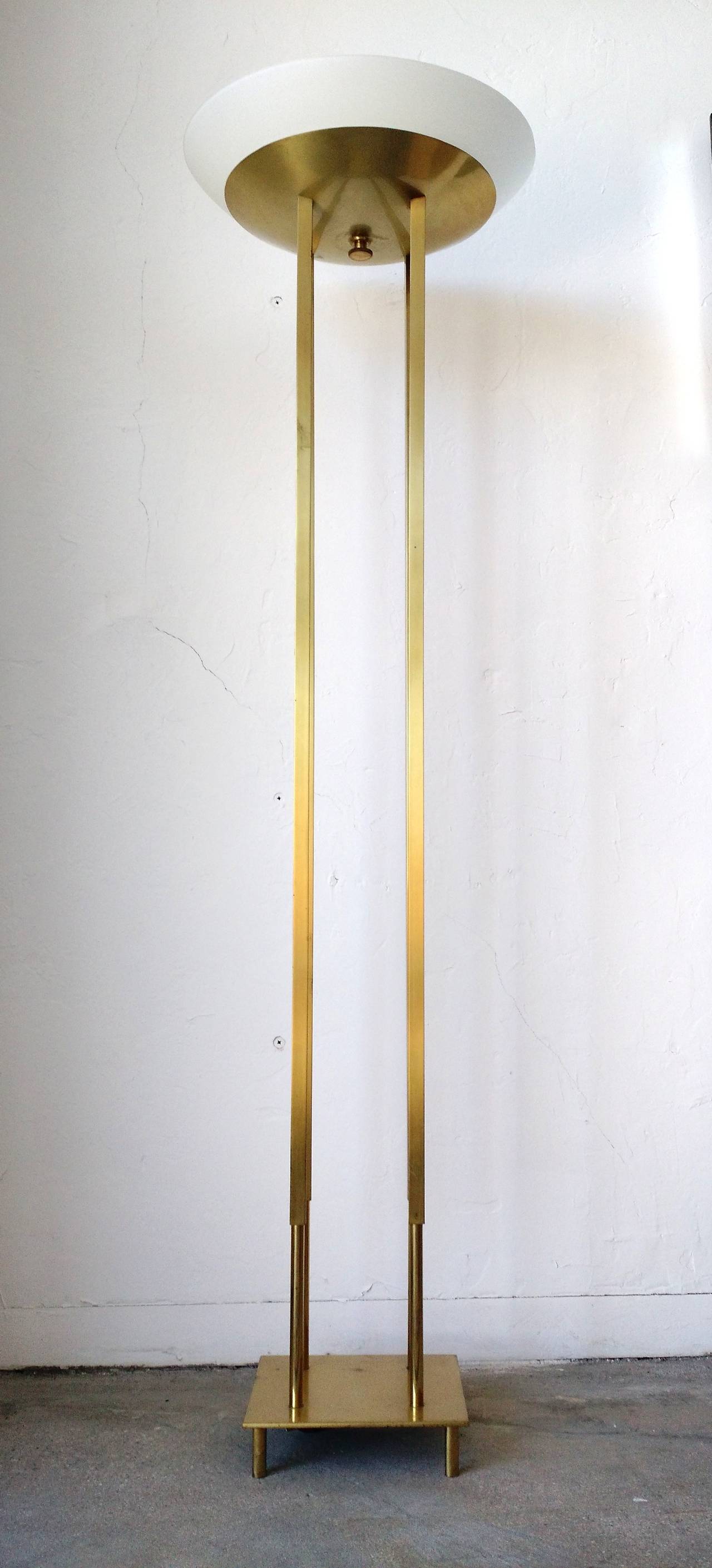 Mid Century Modern Brass Floor Torchiere Lamp Style of Tommi Parzinger