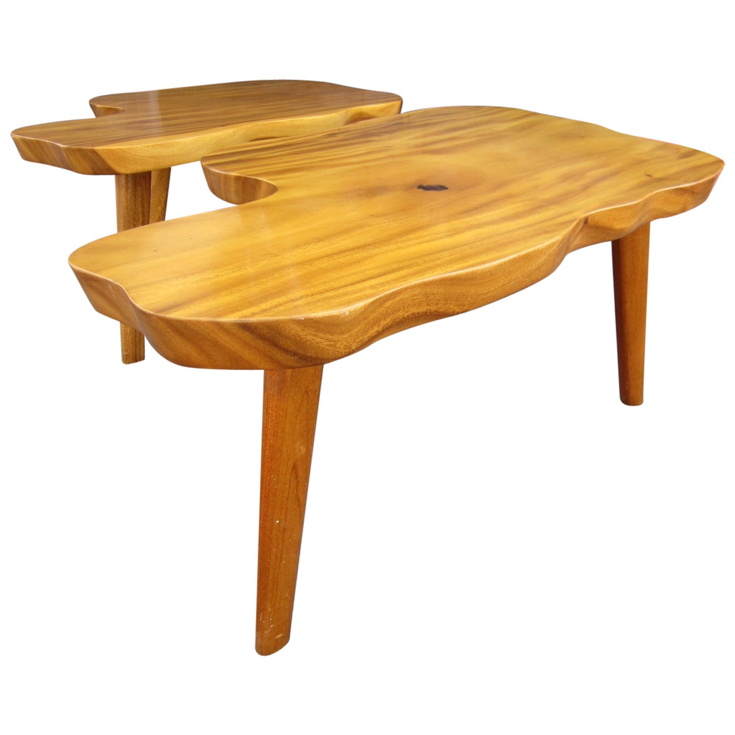 MidCentury Pair of Biomorphic Monkey Pod Hawaiian Side Tables For Sale