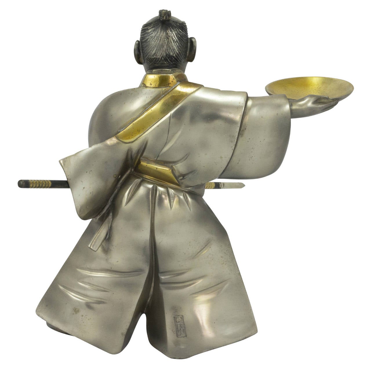 Japanese Art Deco Silvered Bronze Samurai Figure at 1stDibs
