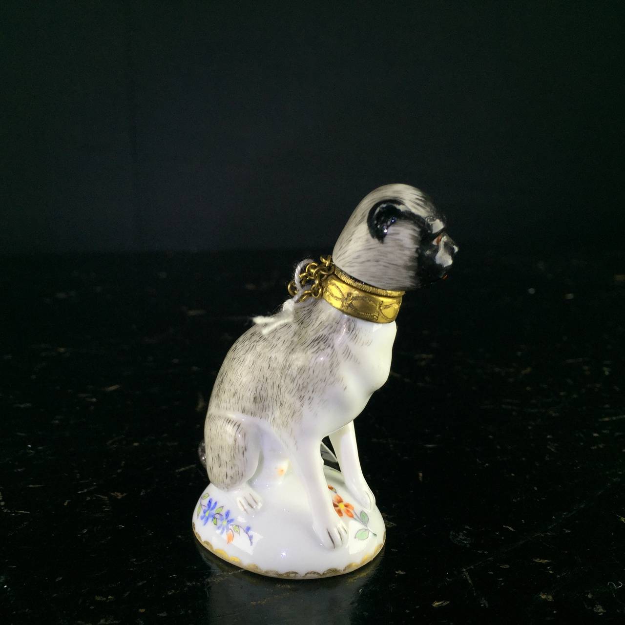 French porcelain pug dog perfume bottle, probably Samson, c. 1880 at