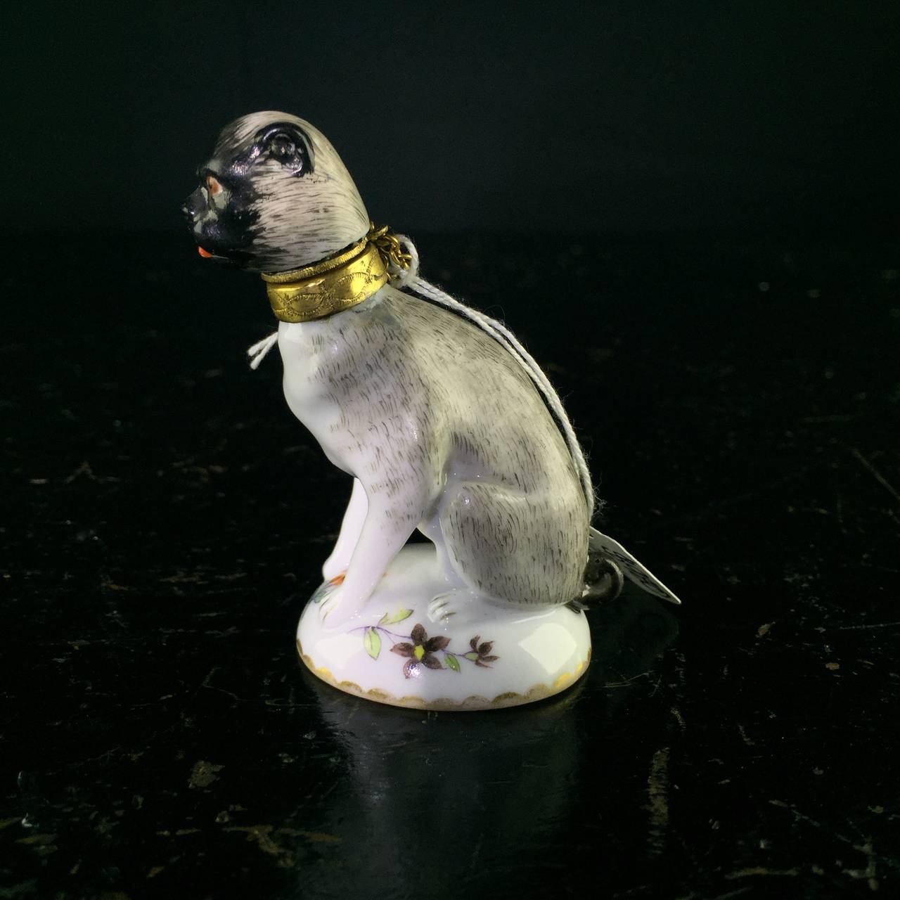 French porcelain pug dog perfume bottle, probably Samson, c. 1880 at