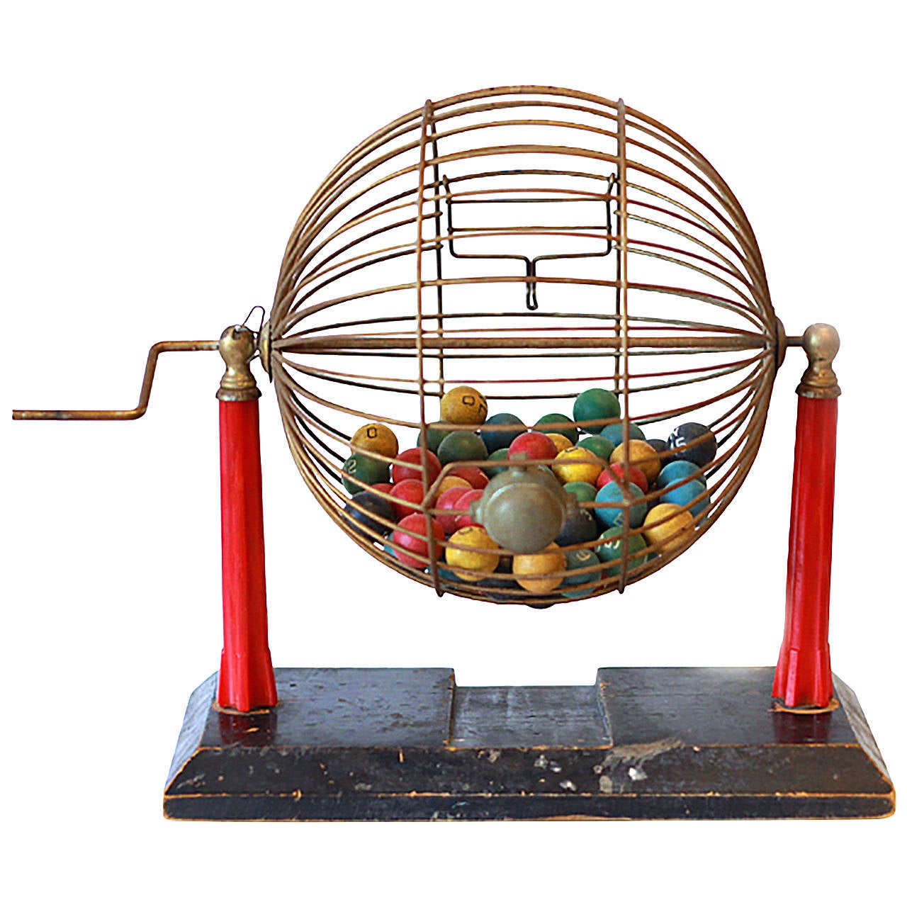 Vintage Bingo Cage with Bakelite Red Stand at 1stdibs Vintage Bingo Cage with Bakelite Red Stand at 1stdibs
