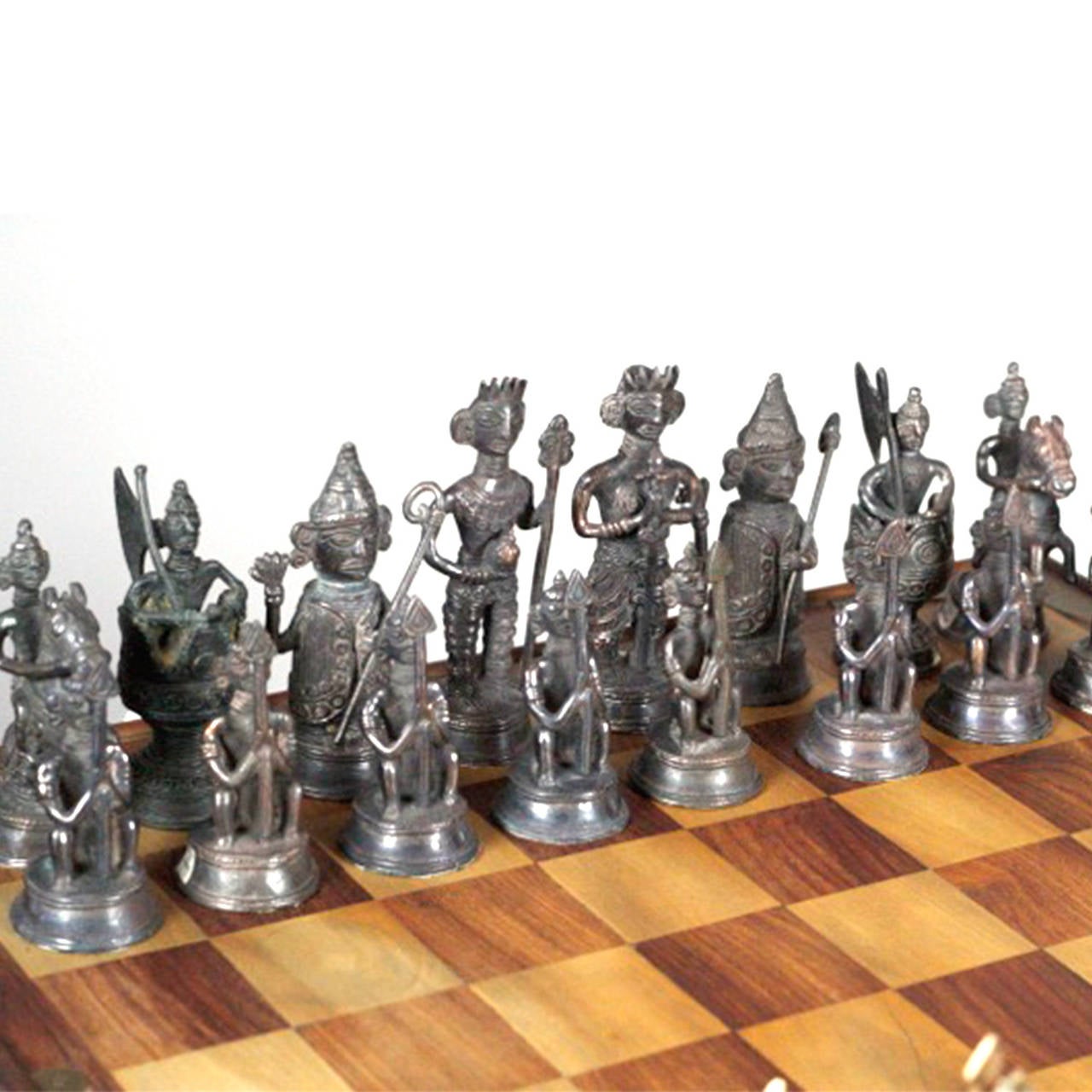 Midcentury Indian Chess Set with Solid Brass Chess Pieces at 1stdibs