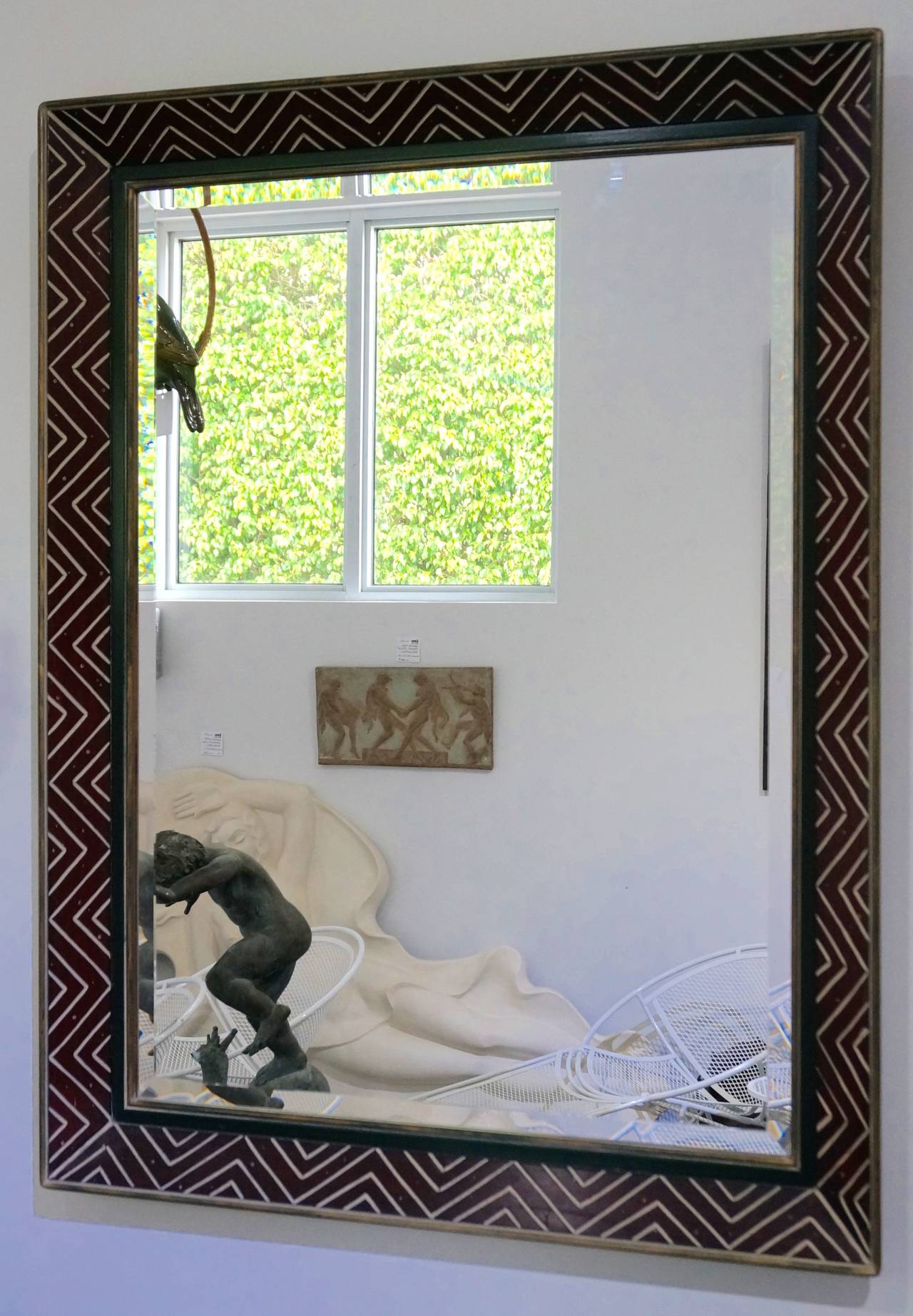 Art Deco Egyptian Revival Style Wall Mirror with Incised Chevron