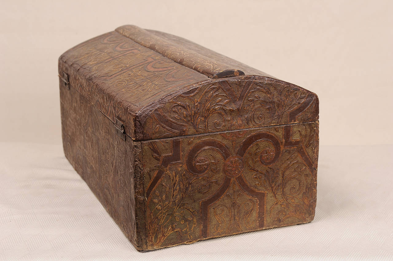 Antique French Wooden Box, covered Impressed Paper For Sale at 1stdibs