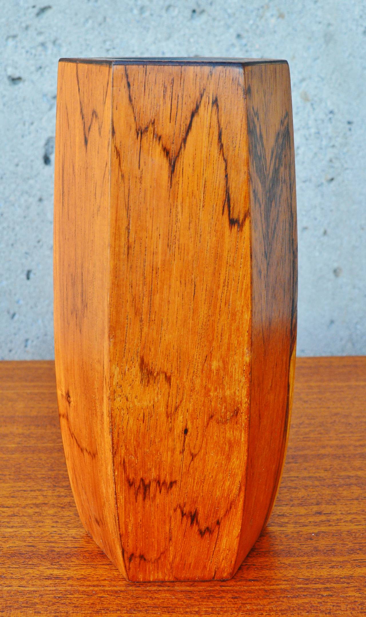 Danish Modern Rosewood Hexagonal Vase For Sale at 1stDibs
