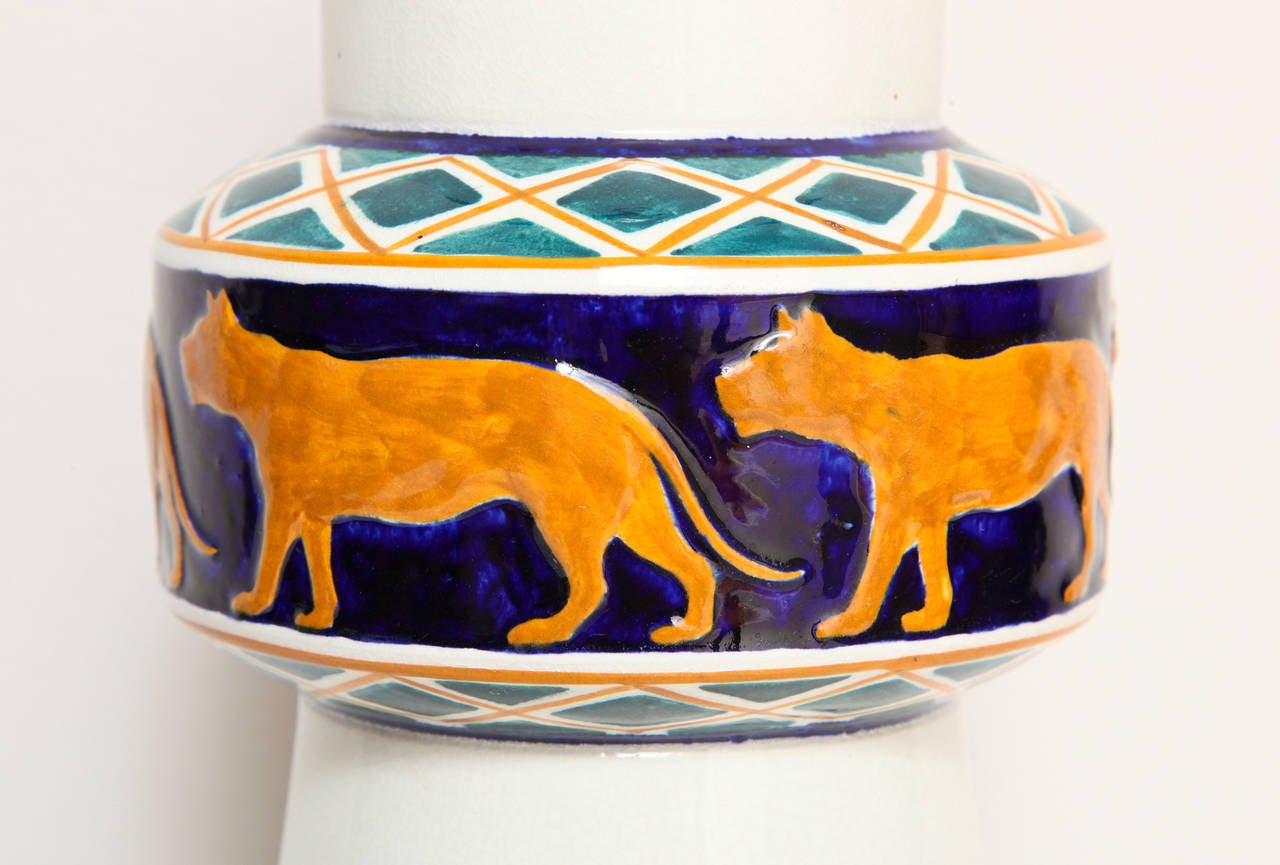 Alf Wallander Swedish Signed Vase with Wild Animal Motif for Rörstrand