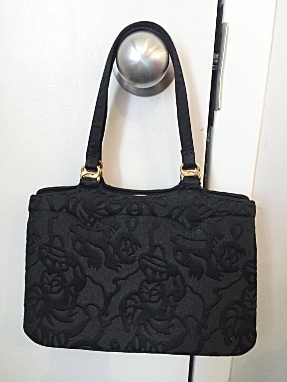 New 1950s Koret Vintage Black Embroidered Handbag Purse Bag w/ Pouch