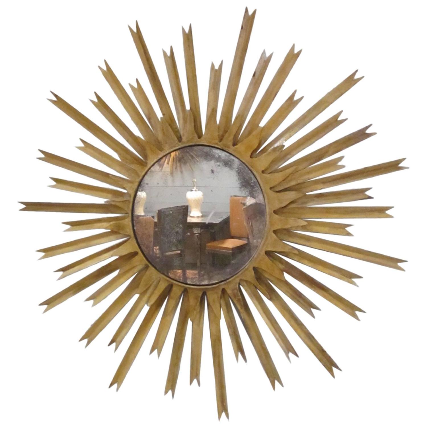 Mid Century Gold Gilt Star Burst Wall Mirror, France For Sale at 1stdibs
