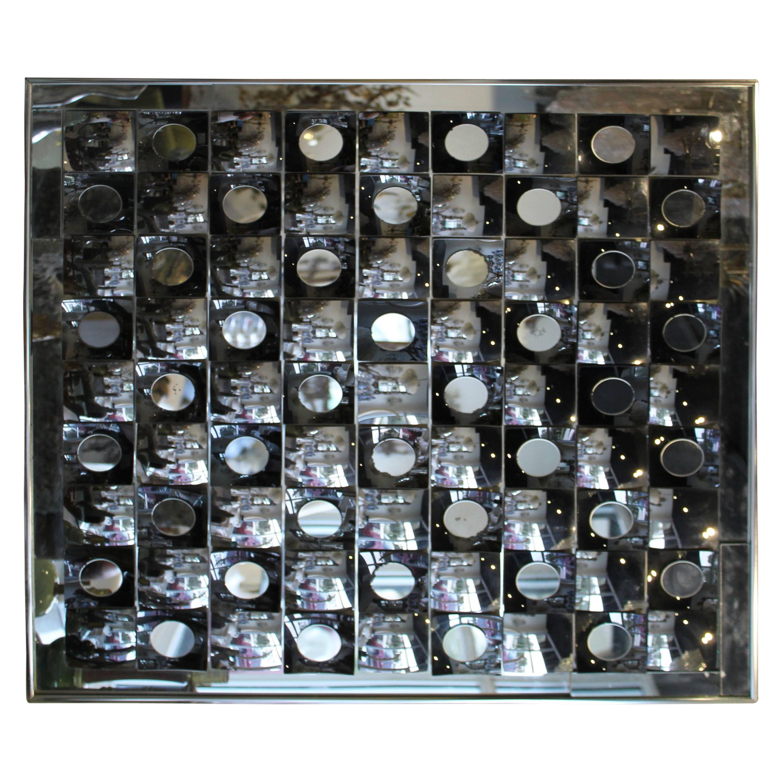 Op Art Mirror Chrome Vintage Wall Hanging Signed by Hal Bienenfeld
