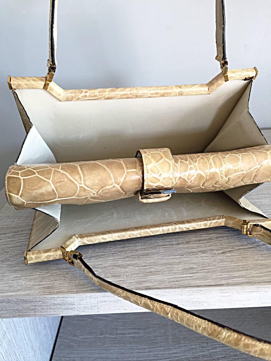 Rare Vintage 1960s Finesse La Model Alligator Taupe Beige Tan Handbag