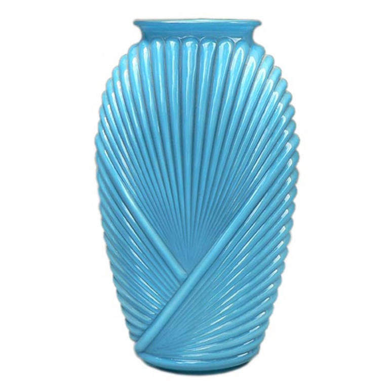 Ribbed Art Deco Glass Vase For Sale at 1stdibs