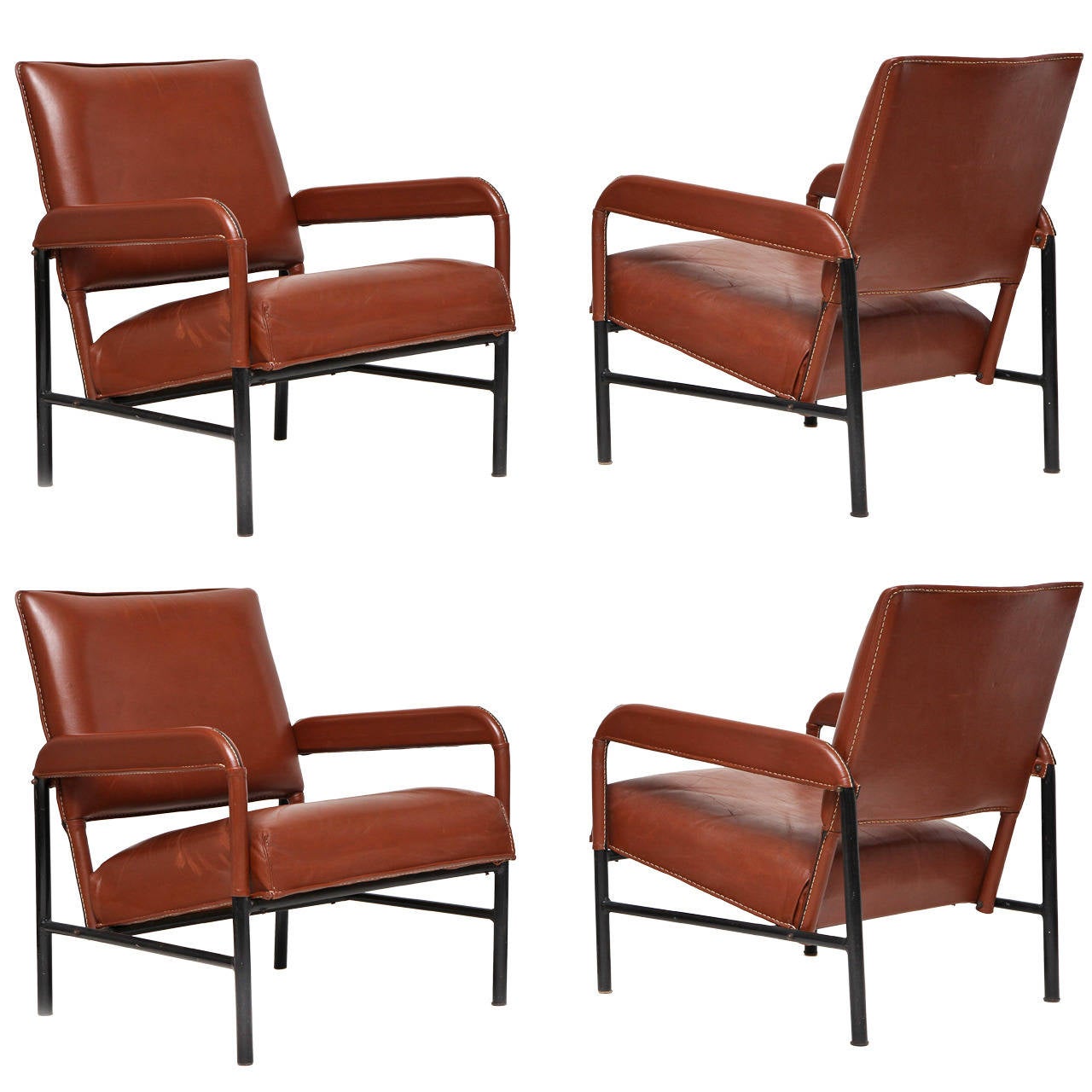 Set of four leather armchairs, France, c. 1955 For Sale at 1stdibs