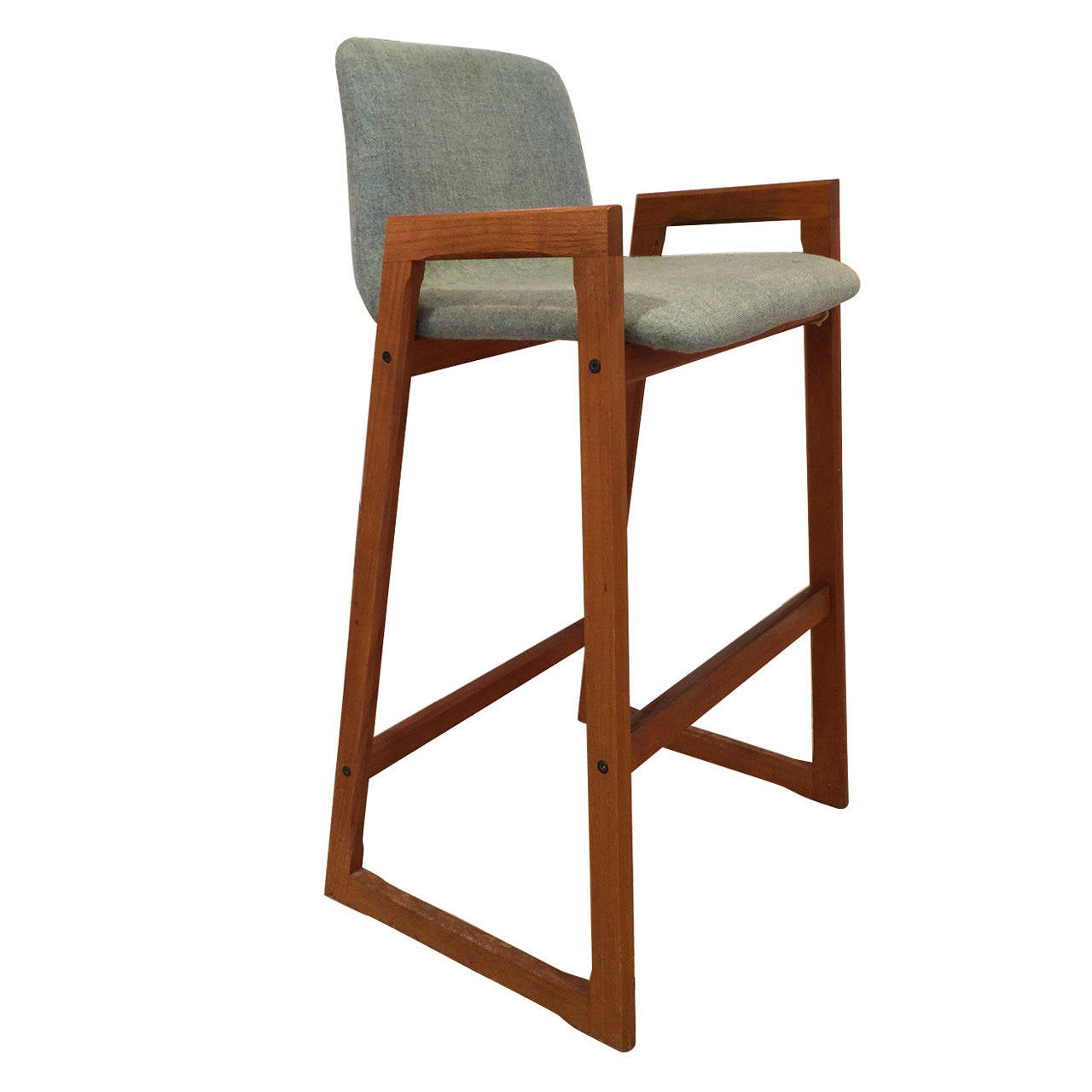 Vintage Danish Teak Bar Stool with Arms in COM (6 Available) For Sale