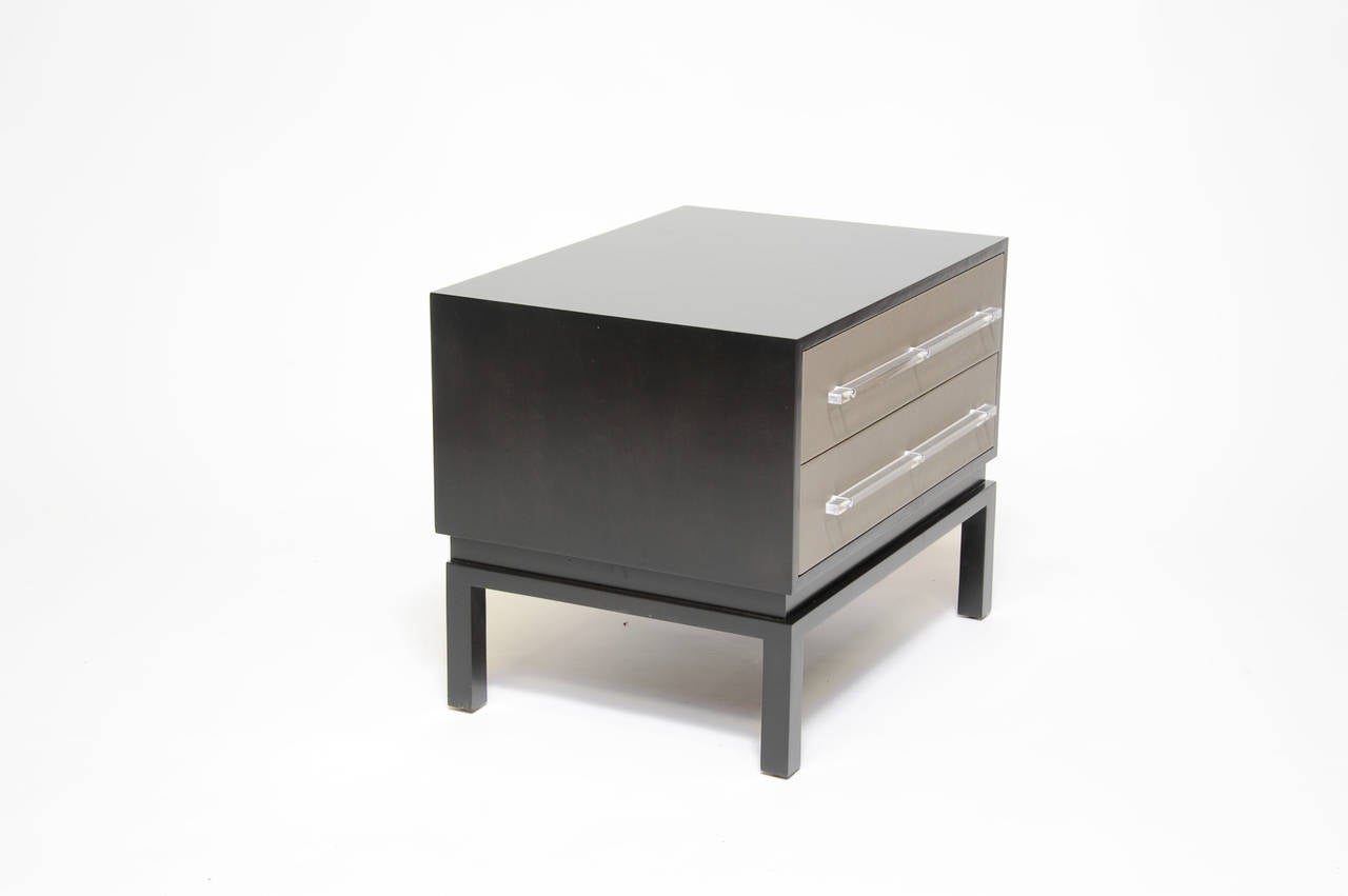 Monumental Nightstands with Leather Fronts and Lucite Pulls at 1stdibs