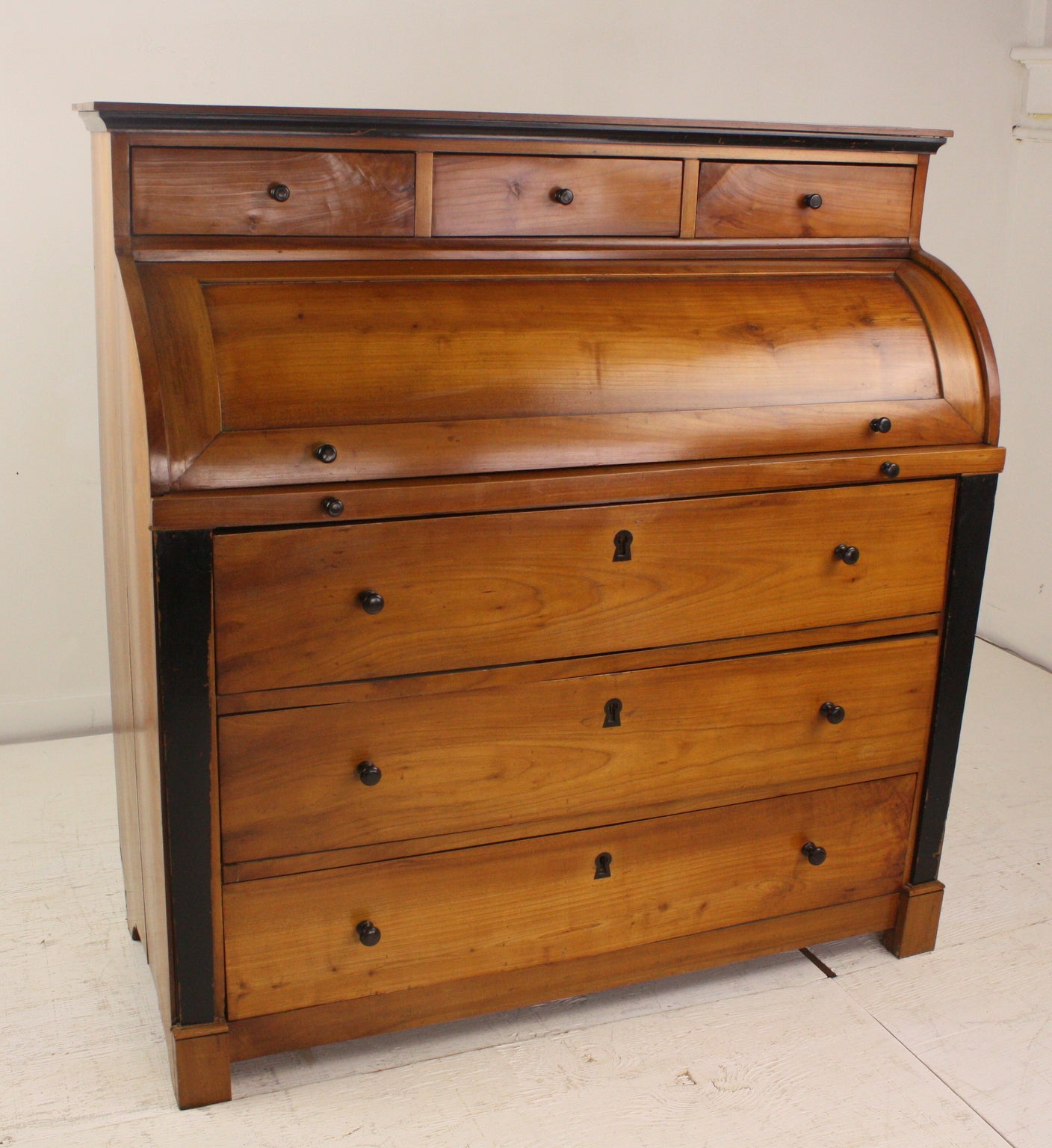 Antique French Cherry Cylinder Top Desk For Sale at 1stDibs