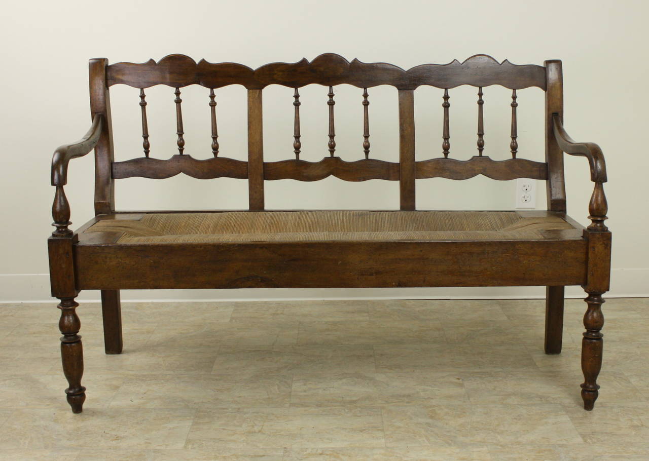 Antique French Chestnut Rush Seat Bench at 1stDibs antique french