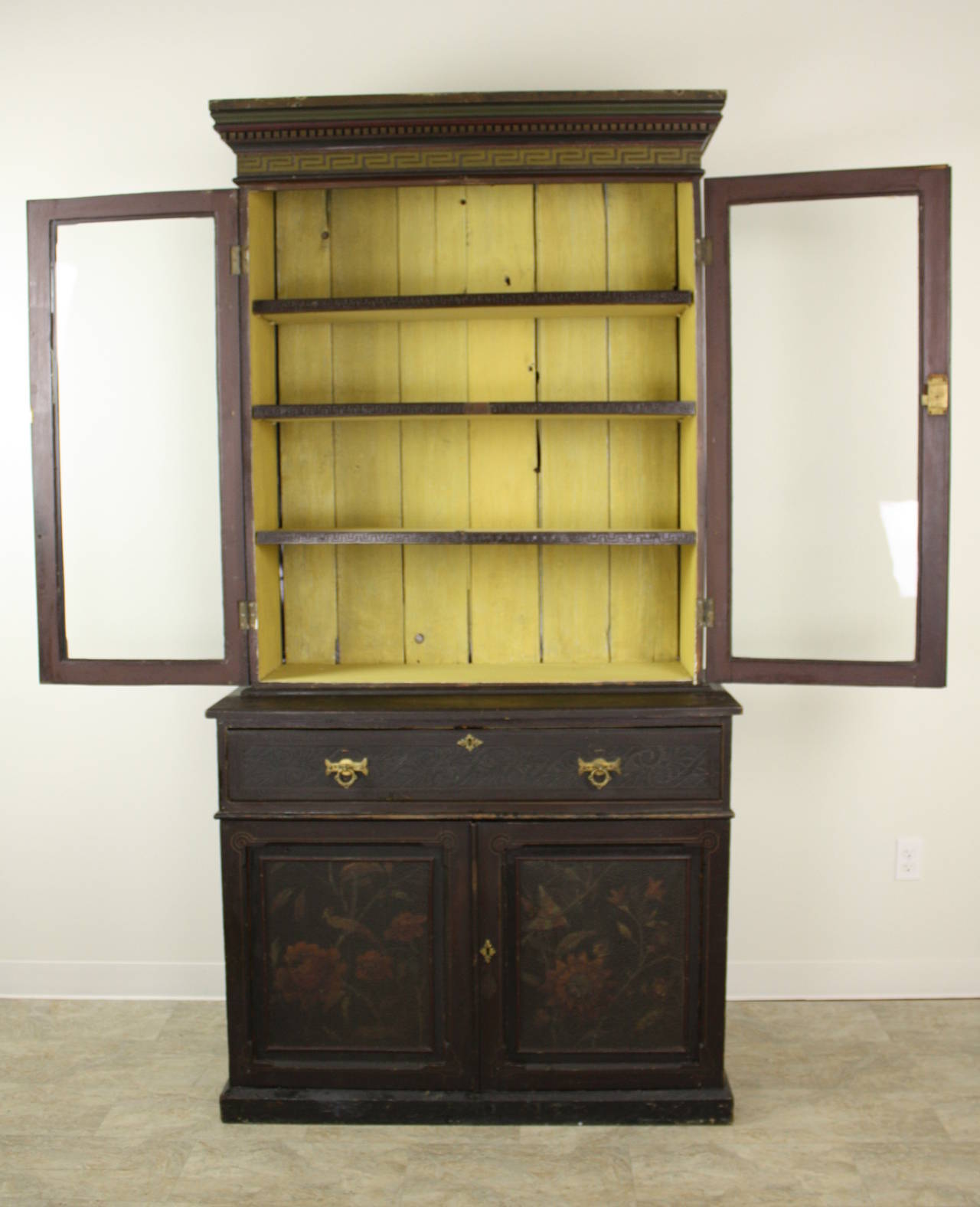 Elaborate Antique English Victorian Painted Bookcase For Sale at 1stdibs