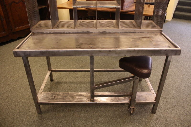 French Industrial Steel Post Office Desk with Seat at 1stDibs