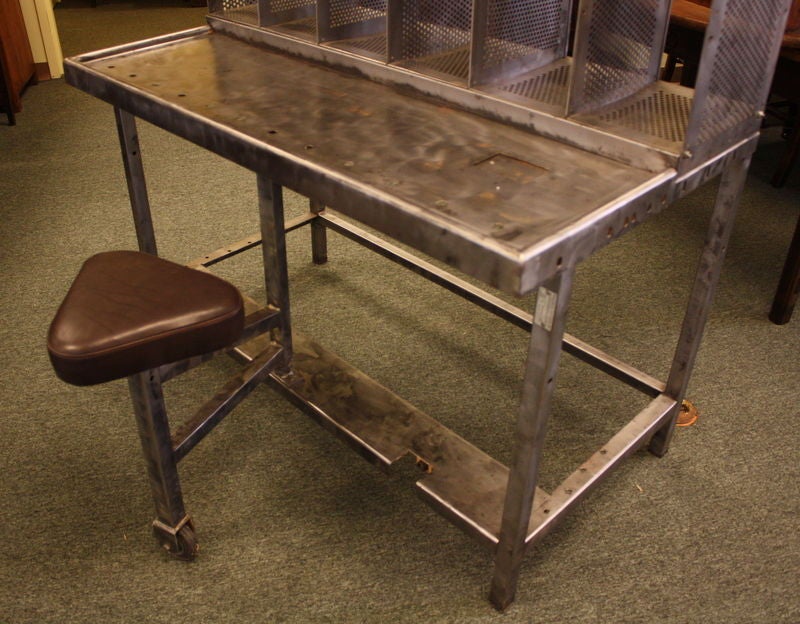 French Industrial Steel Post Office Desk with Seat at 1stDibs