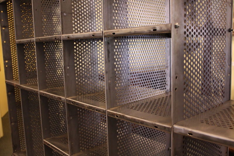 French Industrial Steel Post Office Desk with Seat at 1stDibs