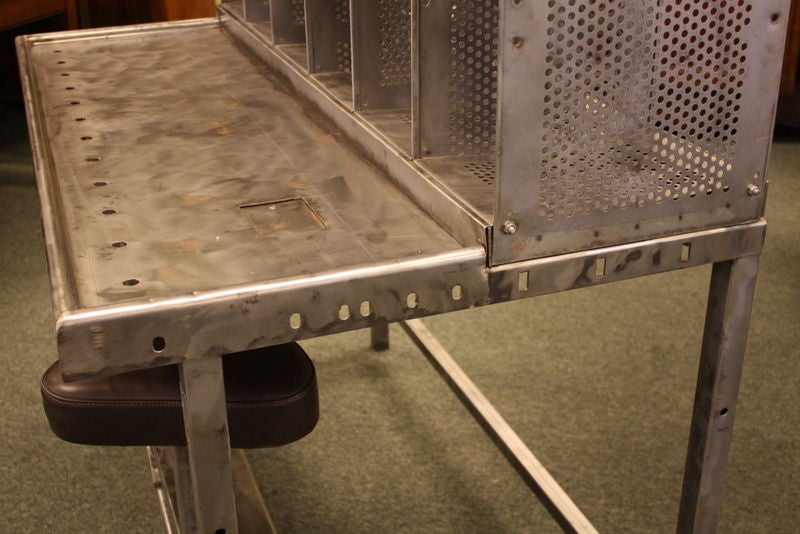 French Industrial Steel Post Office Desk with Seat at 1stDibs
