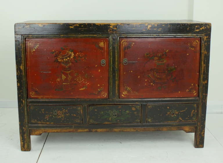 Antique Mongolian Black and Red Floral Sideboard at 1stDibs mongolian
