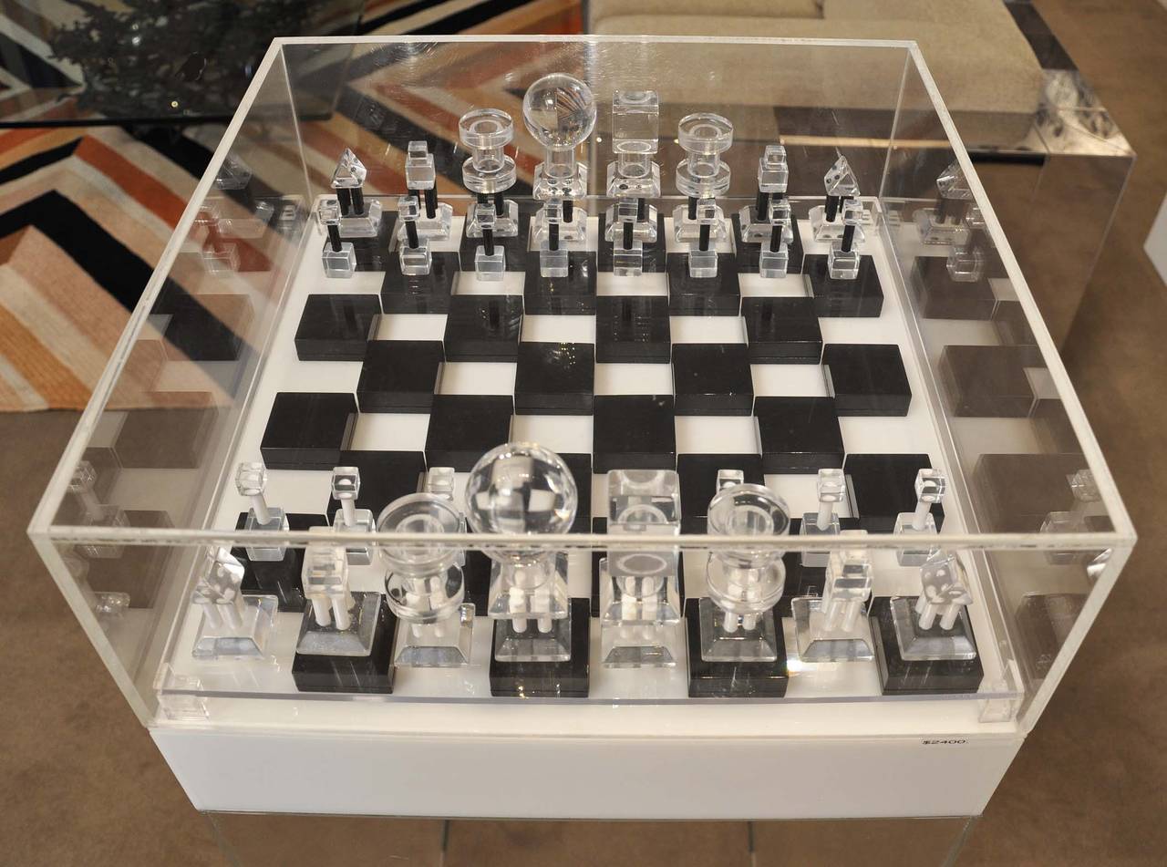 1970s Acrylic Chess Set with Board at 1stdibs