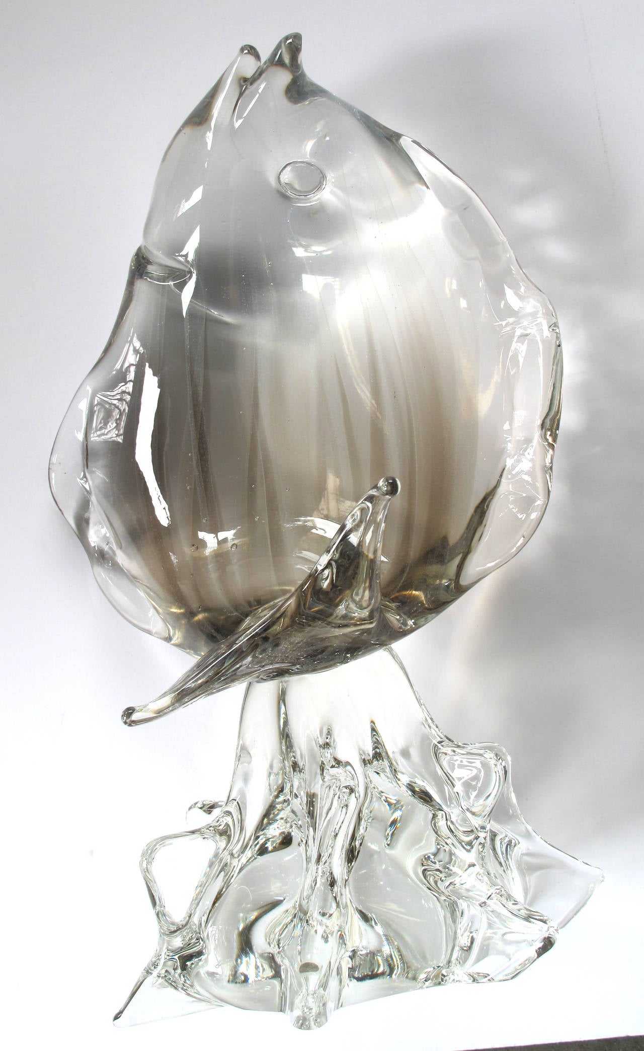 Large Scale Murano Clear Art Glass Sculpture of a Leaping Fish at 1stDibs