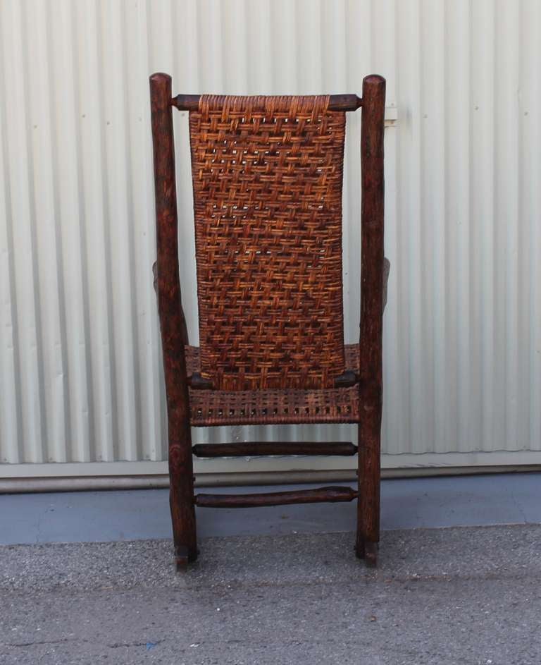Monumental Old Hickory High Back Rocker with Open Cane Weave at 1stDibs