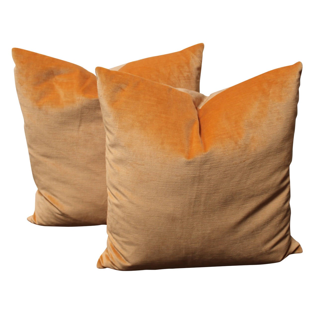 Pair of Peach Velvet Pillows With Linen Backing at 1stdibs