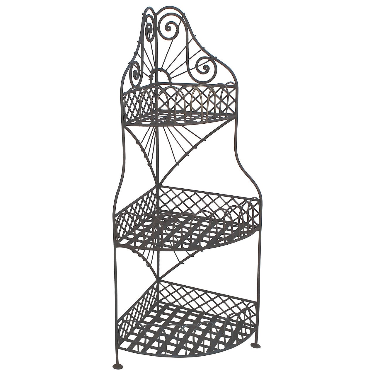 Early 20th Century Spanish Looking Iron Corner ThreeTier Shelf For